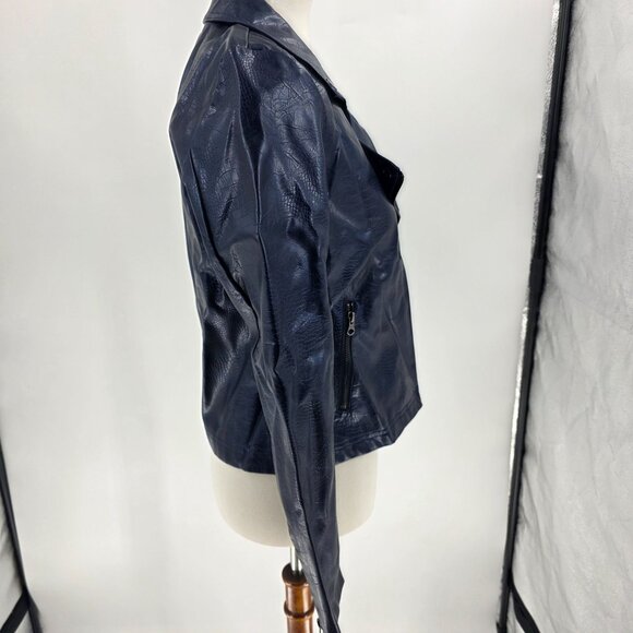 J. Society Womens Navy Faux Leather Moto Jacket Size S - Picture 13 of 16